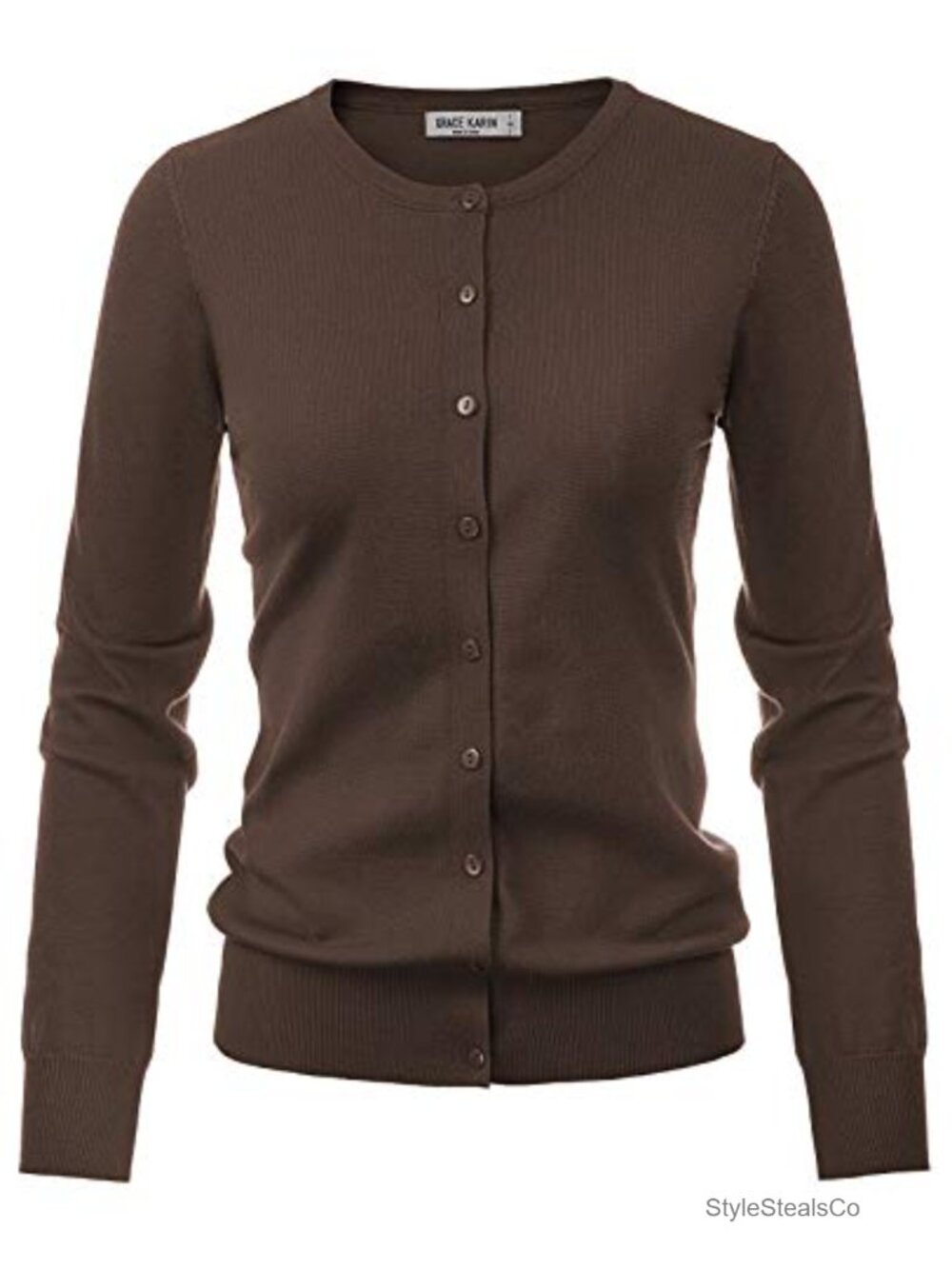 Women Lightweight Button Up Knit Cardigan Sweater Long Sleeve Crew Neck
